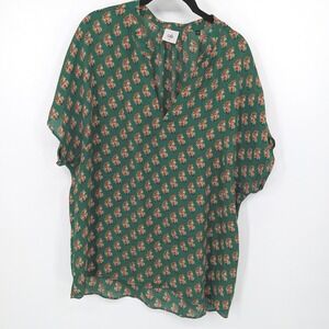 Cabi Floral Blouse Womens XL Green Short Sleeve Boho Flowy Office Spring 3252